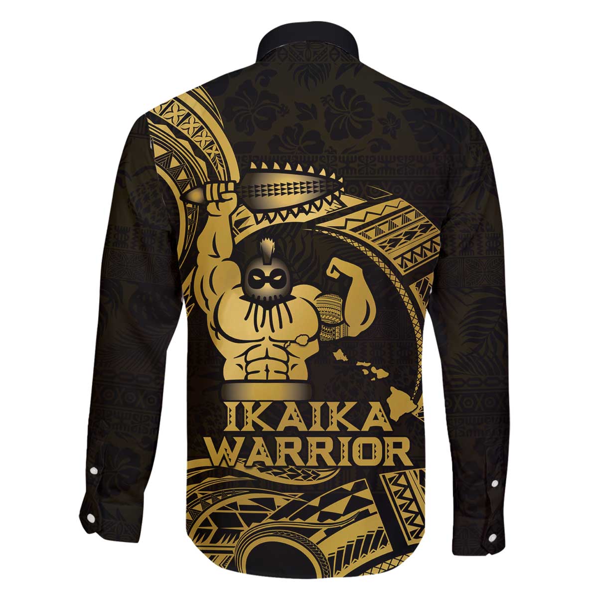Gold Hawaii Ikaika Warrior Family Matching Off The Shoulder Long Sleeve Dress and Hawaiian Shirt Hawaiian Power