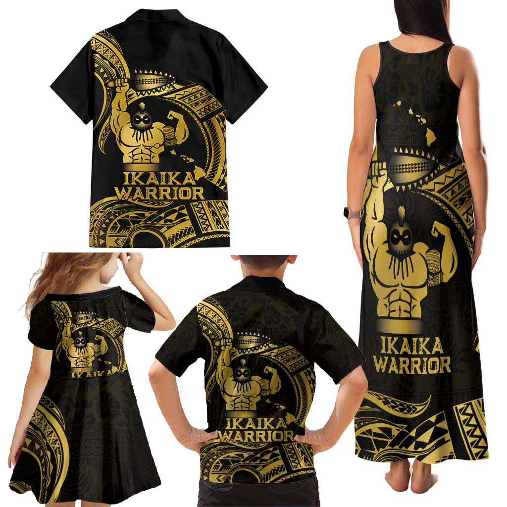 Gold Hawaii Ikaika Warrior Family Matching Tank Maxi Dress and Hawaiian Shirt Hawaiian Power