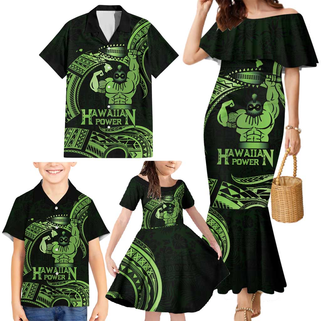 Green Hawaii Ikaika Warrior Family Matching Mermaid Dress and Hawaiian Shirt Hawaiian Power