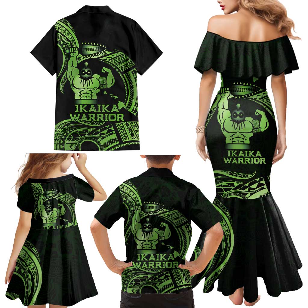 Green Hawaii Ikaika Warrior Family Matching Mermaid Dress and Hawaiian Shirt Hawaiian Power