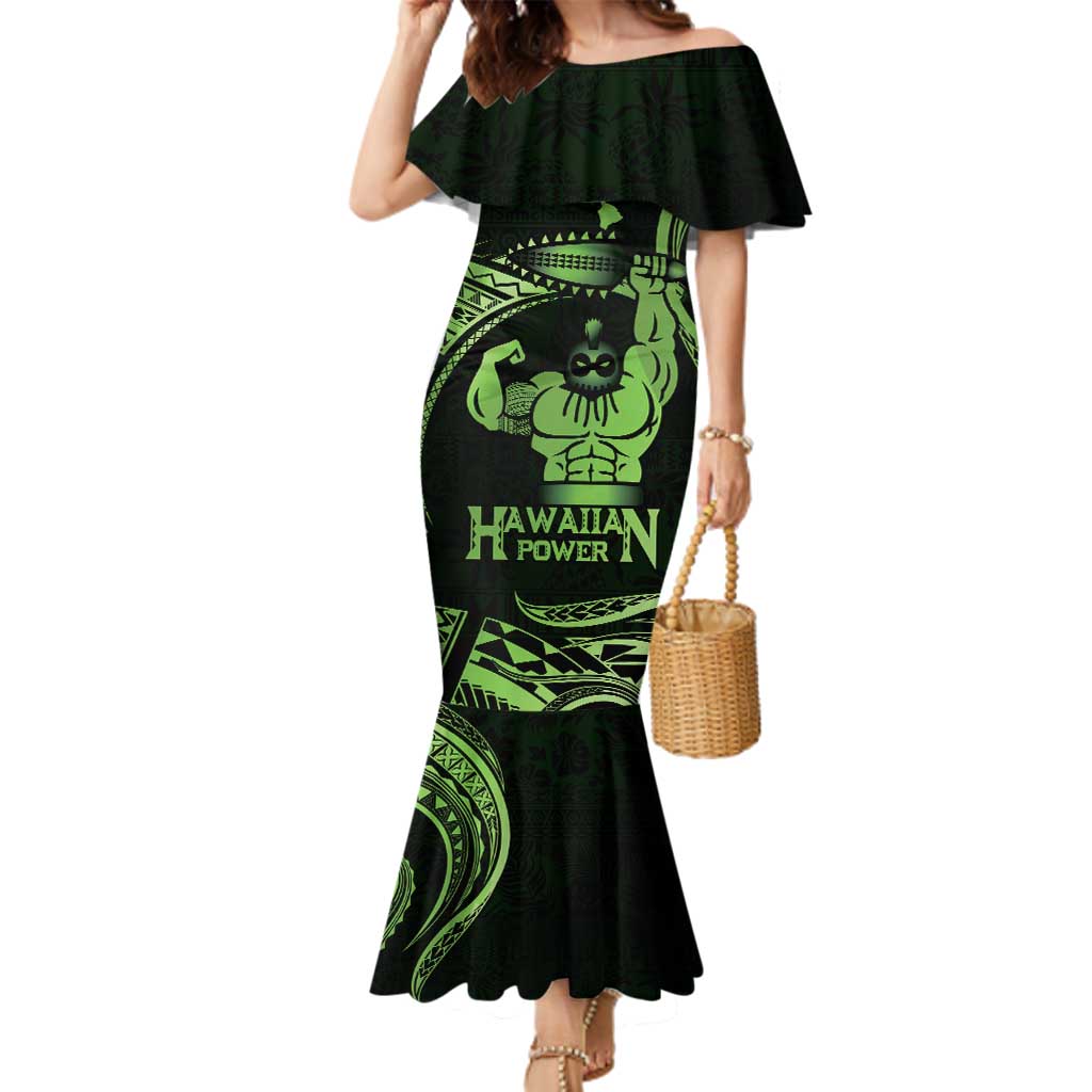 Green Hawaii Ikaika Warrior Family Matching Mermaid Dress and Hawaiian Shirt Hawaiian Power