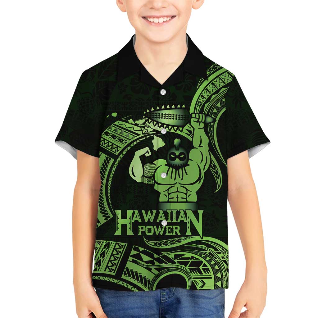 Green Hawaii Ikaika Warrior Family Matching Off Shoulder Short Dress and Hawaiian Shirt Hawaiian Power