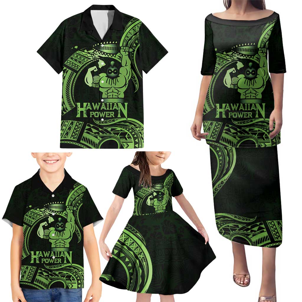 Green Hawaii Ikaika Warrior Family Matching Puletasi and Hawaiian Shirt Hawaiian Power