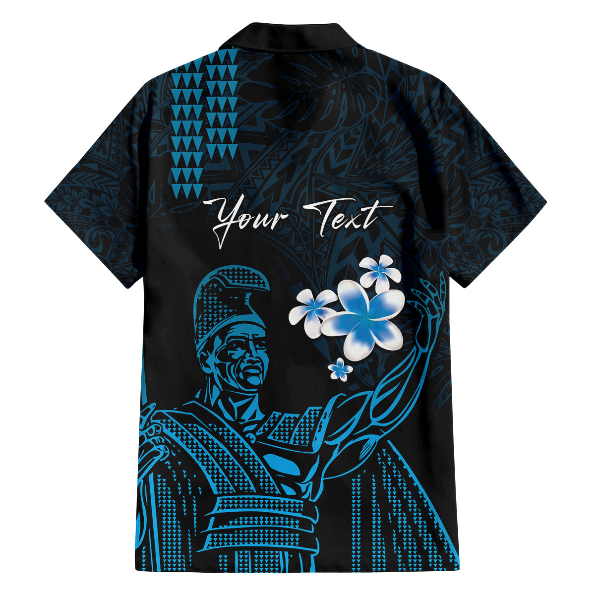 Personalised Hawaii King Kamehameha Day Family Matching Off Shoulder Maxi Dress and Hawaiian Shirt Plumeria With Kakau Pattern - Blue