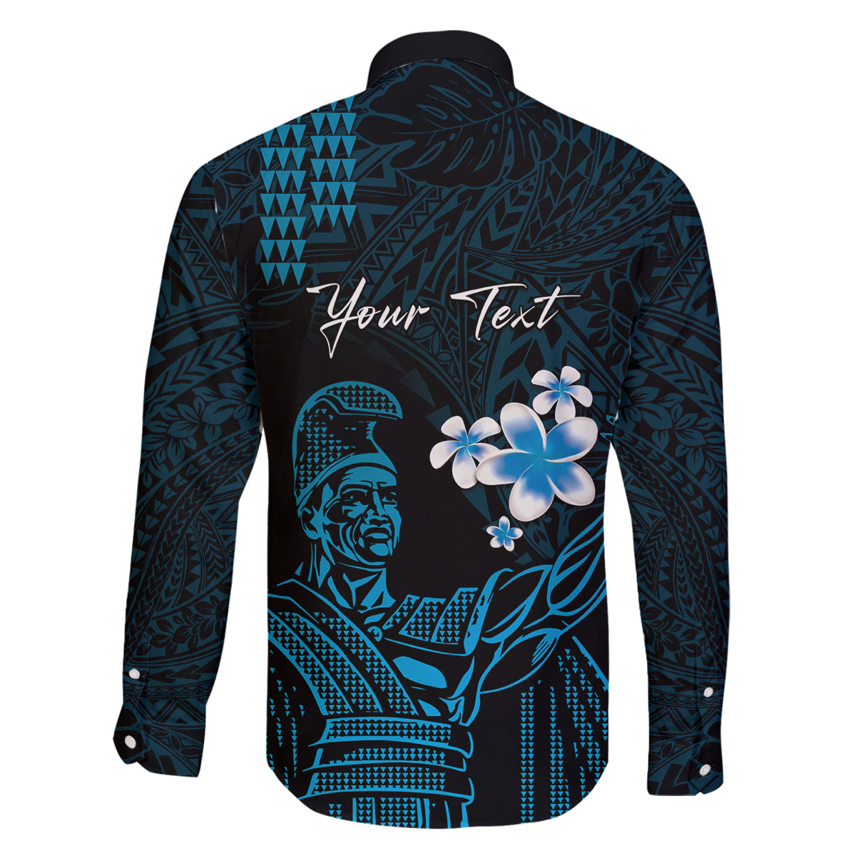 Personalised Hawaii King Kamehameha Day Family Matching Tank Maxi Dress and Hawaiian Shirt Plumeria With Kakau Pattern - Blue