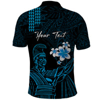 Personalised Hawaii King Kamehameha Day Polo Shirt Plumeria With Kakau Pattern - Blue