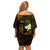 Personalised Hawaii King Kamehameha Day Family Matching Off Shoulder Short Dress and Hawaiian Shirt Plumeria With Kakau Pattern - Gold