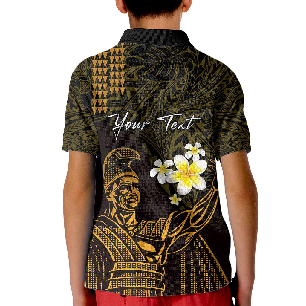 Personalised Hawaii King Kamehameha Day Kid Polo Shirt Plumeria With Kakau Pattern - Gold