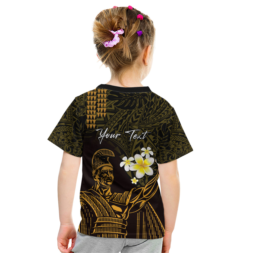 Personalised Hawaii King Kamehameha Day Kid T Shirt Plumeria With Kakau Pattern - Gold