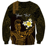 Personalised Hawaii King Kamehameha Day Sweatshirt Plumeria With Kakau Pattern - Gold