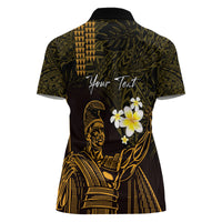 Personalised Hawaii King Kamehameha Day Women Polo Shirt Plumeria With Kakau Pattern - Gold