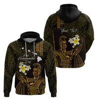 Personalised Hawaii King Kamehameha Day Zip Hoodie Plumeria With Kakau Pattern - Gold