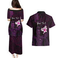 Personalised Hawaii King Kamehameha Day Couples Matching Puletasi and Hawaiian Shirt Plumeria With Kakau Pattern - Purple