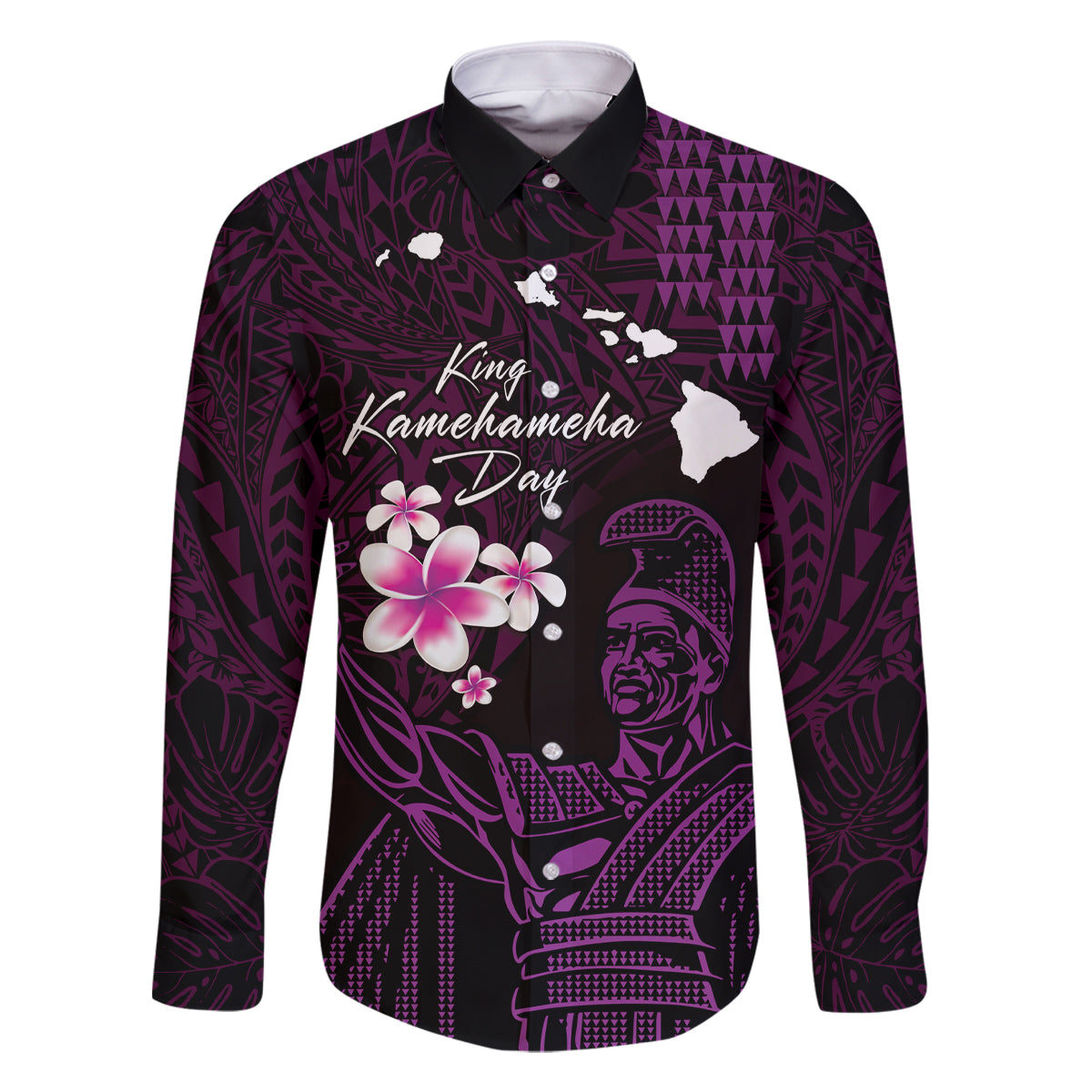 Personalised Hawaii King Kamehameha Day Family Matching Long Sleeve Bodycon Dress and Hawaiian Shirt Plumeria With Kakau Pattern - Purple