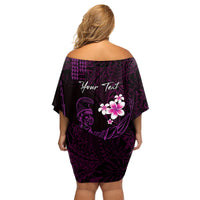 Personalised Hawaii King Kamehameha Day Family Matching Off Shoulder Short Dress and Hawaiian Shirt Plumeria With Kakau Pattern - Purple