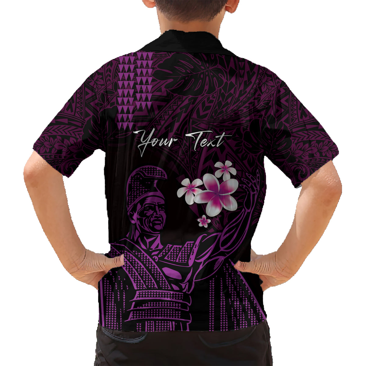 Personalised Hawaii King Kamehameha Day Family Matching Short Sleeve Bodycon Dress and Hawaiian Shirt Plumeria With Kakau Pattern - Purple