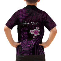 Personalised Hawaii King Kamehameha Day Family Matching Short Sleeve Bodycon Dress and Hawaiian Shirt Plumeria With Kakau Pattern - Purple