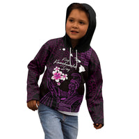 Personalised Hawaii King Kamehameha Day Kid Hoodie Plumeria With Kakau Pattern - Purple