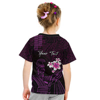 Personalised Hawaii King Kamehameha Day Kid T Shirt Plumeria With Kakau Pattern - Purple