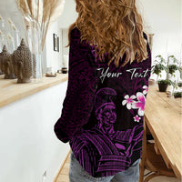 Personalised Hawaii King Kamehameha Day Women Casual Shirt Plumeria With Kakau Pattern - Purple