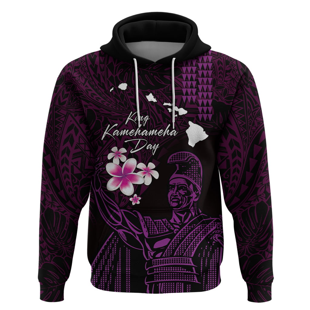Personalised Hawaii King Kamehameha Day Zip Hoodie Plumeria With Kakau Pattern - Purple