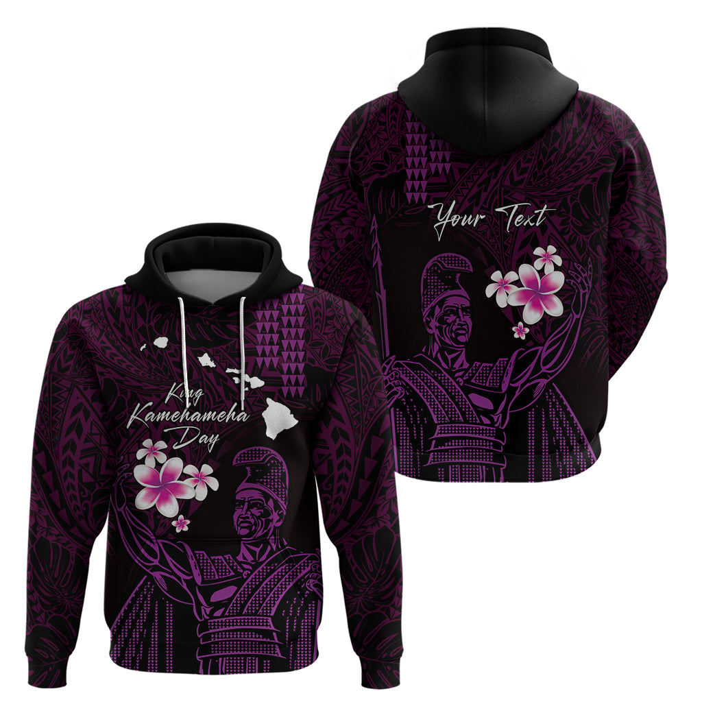 Personalised Hawaii King Kamehameha Day Zip Hoodie Plumeria With Kakau Pattern - Purple