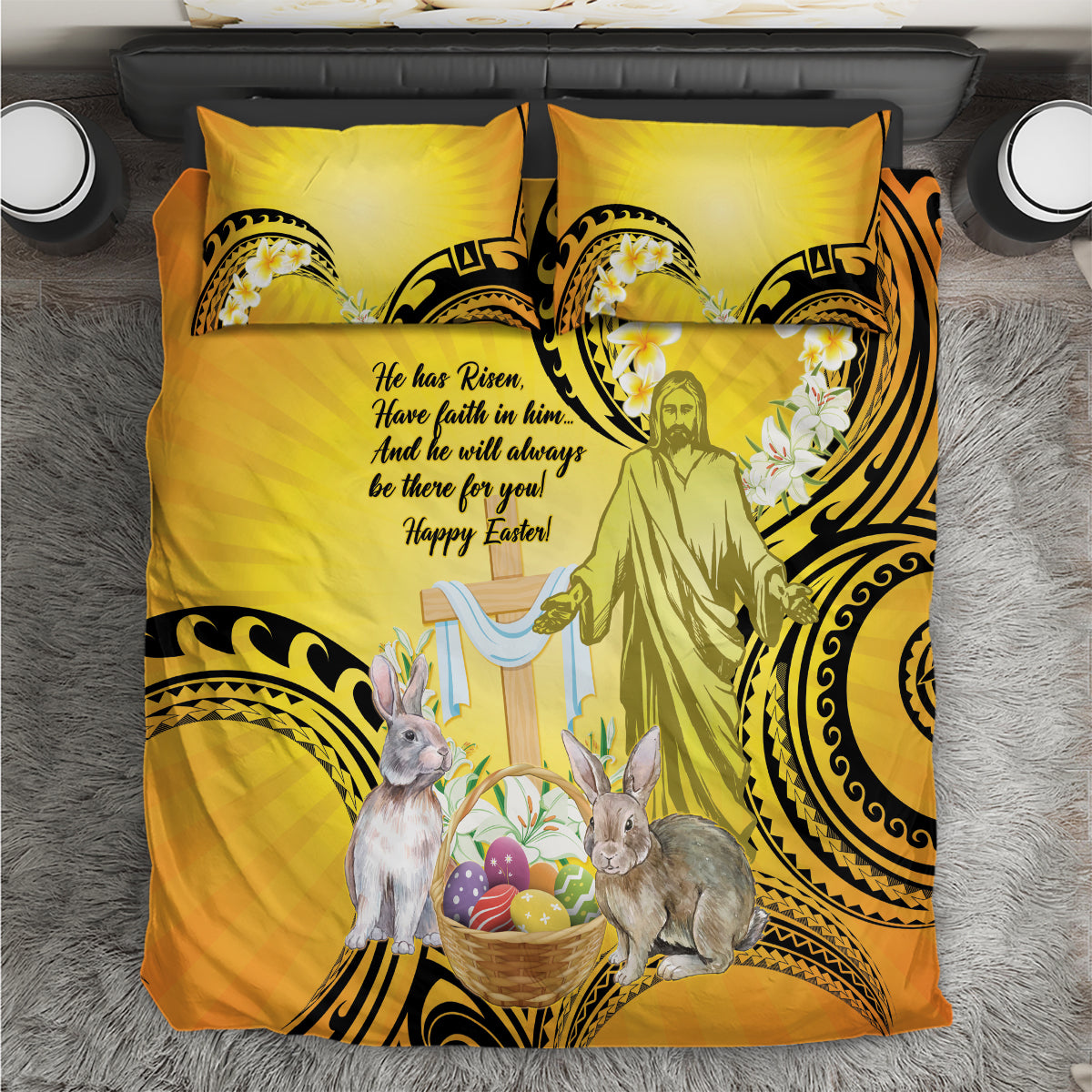 Polynesia Easter Day Bedding Set He Is Risen Lilium Longiflorum Polynesian Pattern