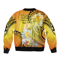 Polynesia Easter Day Bomber Jacket He Is Risen Lilium Longiflorum Polynesian Pattern