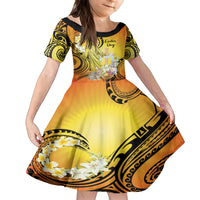 Polynesia Easter Day Family Matching Off Shoulder Maxi Dress and Hawaiian Shirt He Is Risen Lilium Longiflorum Polynesian Pattern LT14 Daughter's Dress Gold - Polynesian Pride