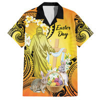 Polynesia Easter Day Family Matching Off Shoulder Maxi Dress and Hawaiian Shirt He Is Risen Lilium Longiflorum Polynesian Pattern LT14 Dad's Shirt - Short Sleeve Gold - Polynesian Pride