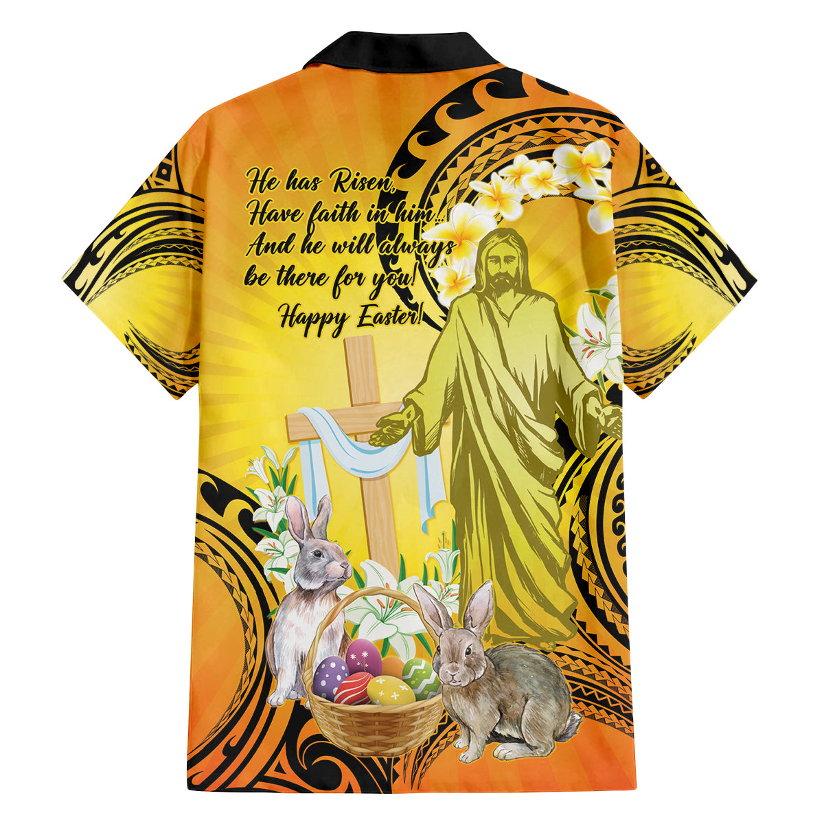 Polynesia Easter Day Family Matching Off Shoulder Maxi Dress and Hawaiian Shirt He Is Risen Lilium Longiflorum Polynesian Pattern LT14 - Polynesian Pride