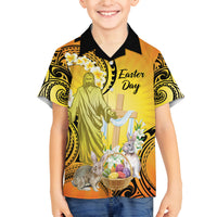 Polynesia Easter Day Family Matching Summer Maxi Dress and Hawaiian Shirt He Is Risen Lilium Longiflorum Polynesian Pattern LT14 Son's Shirt Gold - Polynesian Pride