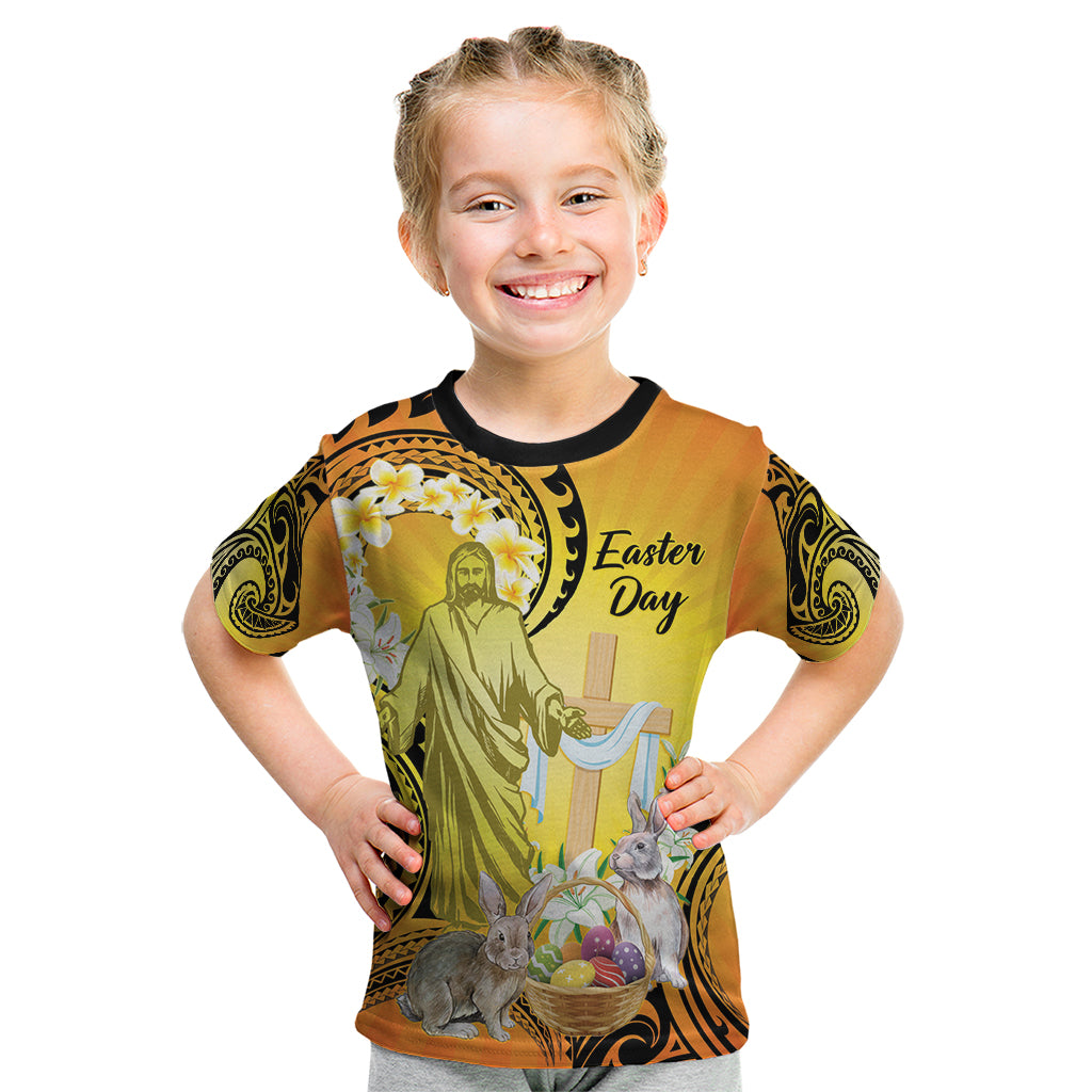 Polynesia Easter Day Kid T Shirt He Is Risen Lilium Longiflorum Polynesian Pattern LT14 Gold - Polynesian Pride