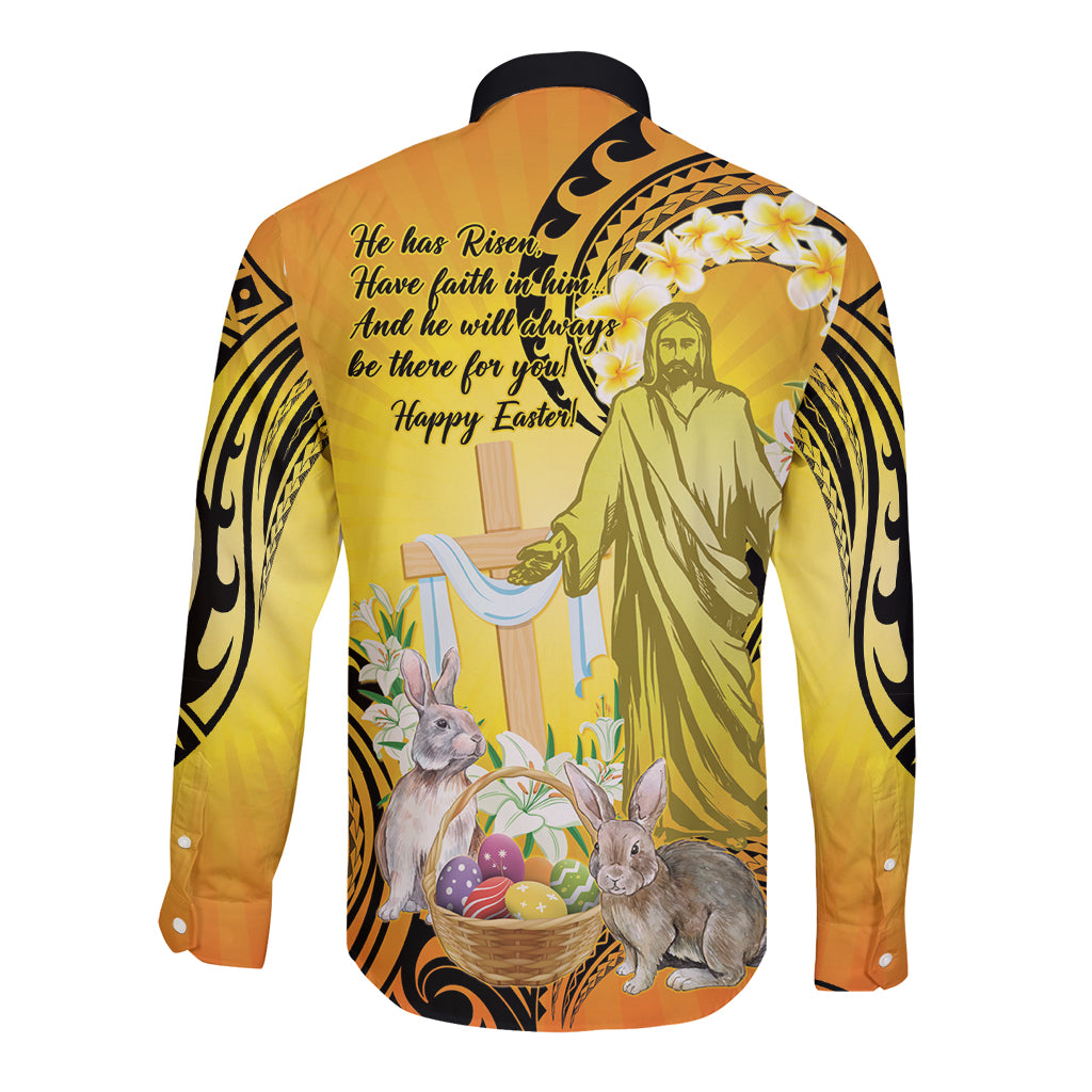 Polynesia Easter Day Long Sleeve Button Shirt He Is Risen Lilium Longiflorum Polynesian Pattern