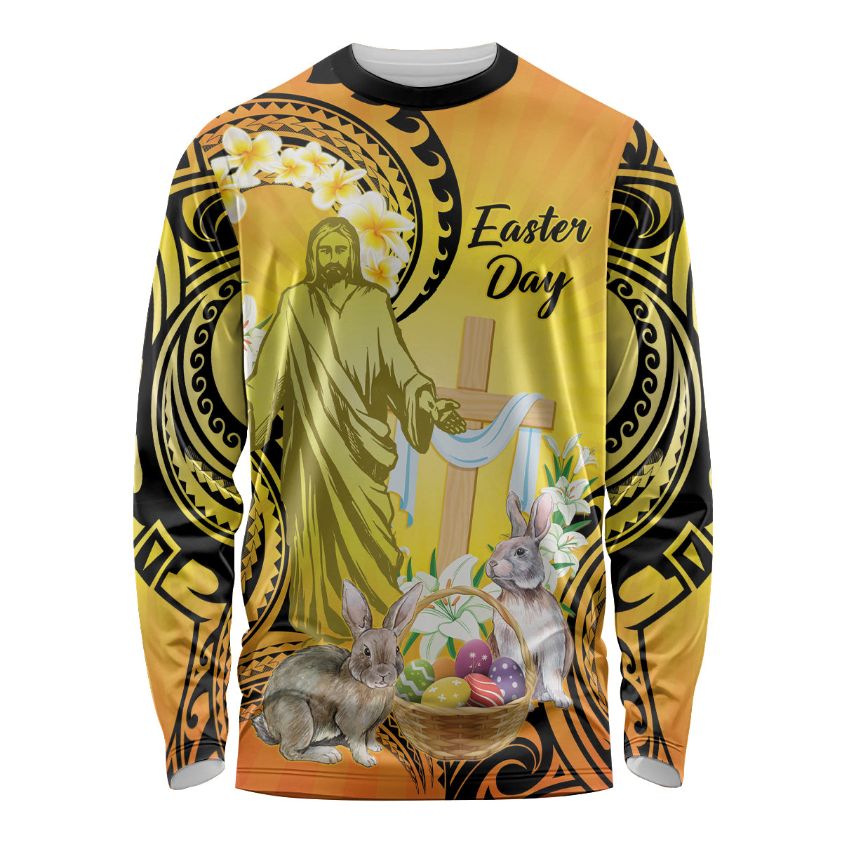 Polynesia Easter Day Long Sleeve Shirt He Is Risen Lilium Longiflorum Polynesian Pattern LT14 Unisex Gold - Polynesian Pride
