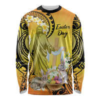 Polynesia Easter Day Long Sleeve Shirt He Is Risen Lilium Longiflorum Polynesian Pattern LT14 Unisex Gold - Polynesian Pride