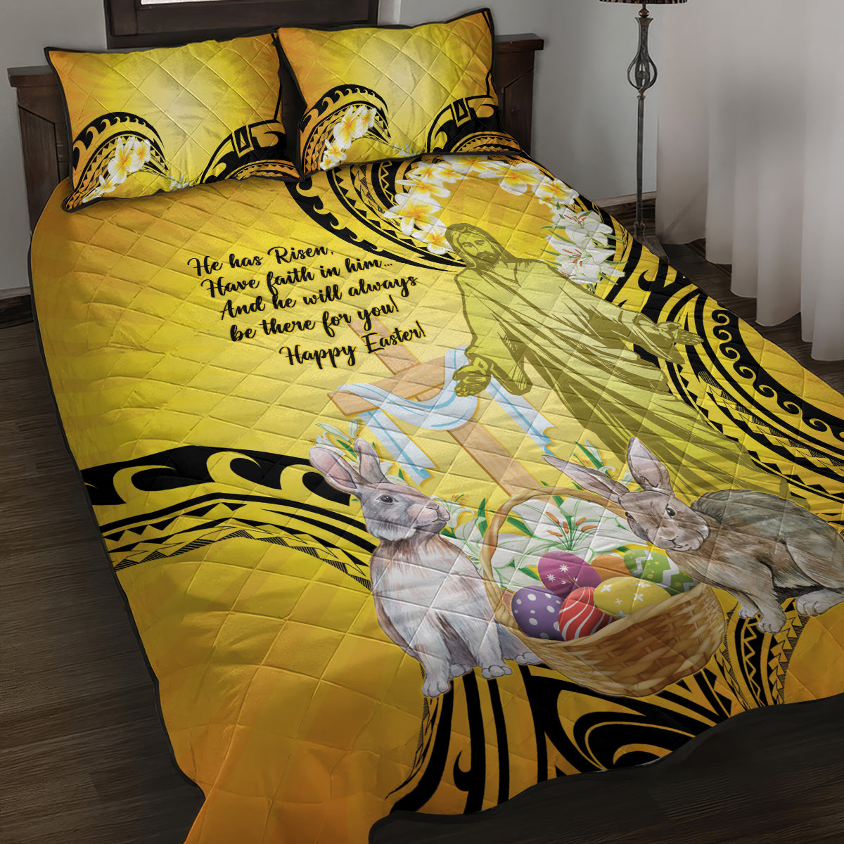 Polynesia Easter Day Quilt Bed Set He Is Risen Lilium Longiflorum Polynesian Pattern LT14 Gold - Polynesian Pride