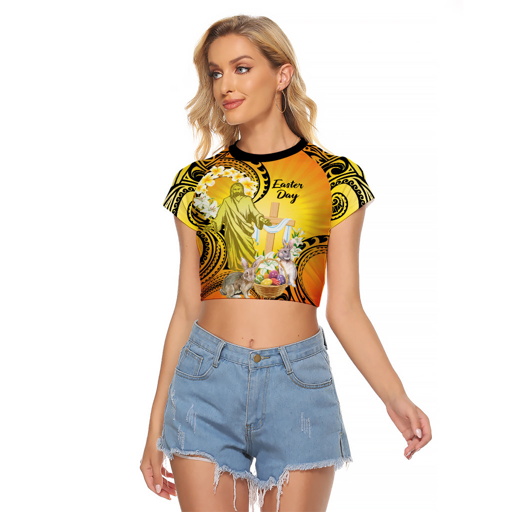 Polynesia Easter Day Raglan Cropped T Shirt He Is Risen Lilium Longiflorum Polynesian Pattern