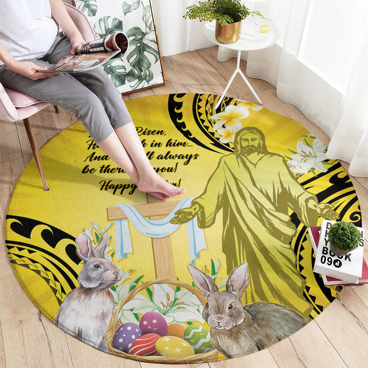 Polynesia Easter Day Round Carpet He Is Risen Lilium Longiflorum Polynesian Pattern LT14 - Polynesian Pride