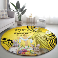 Polynesia Easter Day Round Carpet He Is Risen Lilium Longiflorum Polynesian Pattern LT14 - Polynesian Pride