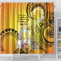 Polynesia Easter Day Shower Curtain He Is Risen Lilium Longiflorum Polynesian Pattern