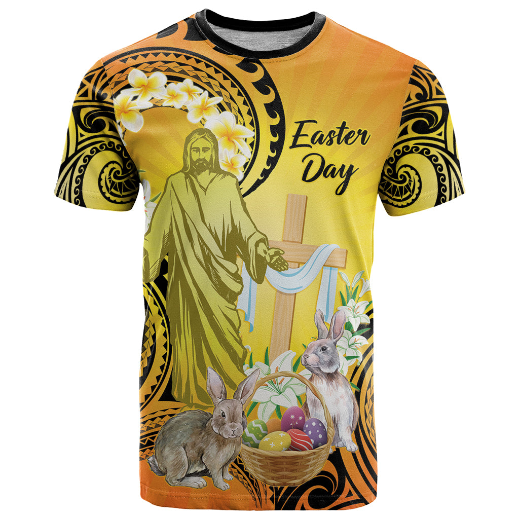 Polynesia Easter Day T Shirt He Is Risen Lilium Longiflorum Polynesian Pattern LT14 Gold - Polynesian Pride