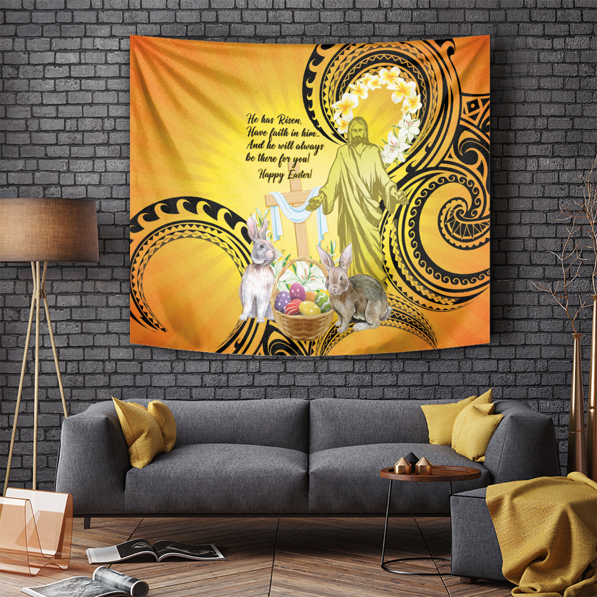 Polynesia Easter Day Tapestry He Is Risen Lilium Longiflorum Polynesian Pattern