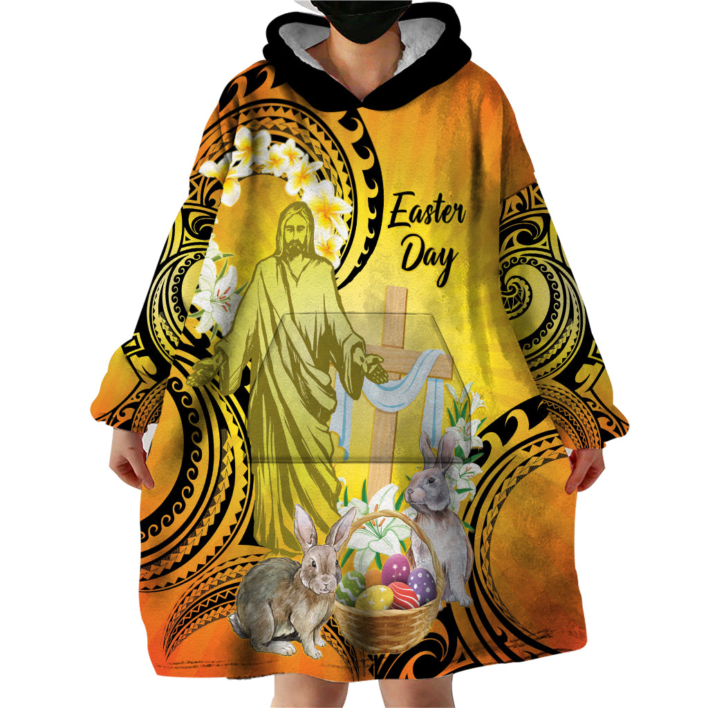 Polynesia Easter Day Wearable Blanket Hoodie He Is Risen Lilium Longiflorum Polynesian Pattern