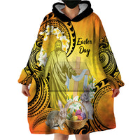 Polynesia Easter Day Wearable Blanket Hoodie He Is Risen Lilium Longiflorum Polynesian Pattern