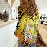Polynesia Easter Day Women Casual Shirt He Is Risen Lilium Longiflorum Polynesian Pattern