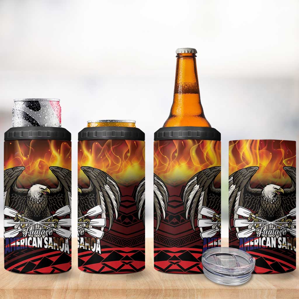 Fautasi Race Day American Samoa 4 in 1 Can Cooler Tumbler Bald Eagle Polynesian Tattoo