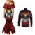 Fautasi Race Day American Samoa Couples Matching Mermaid Dress and Long Sleeve Button Shirt Bald Eagle Polynesian Tattoo