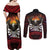 Fautasi Race Day American Samoa Couples Matching Off Shoulder Maxi Dress and Long Sleeve Button Shirt Bald Eagle Polynesian Tattoo