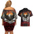 Fautasi Race Day American Samoa Couples Matching Off Shoulder Short Dress and Hawaiian Shirt Bald Eagle Polynesian Tattoo